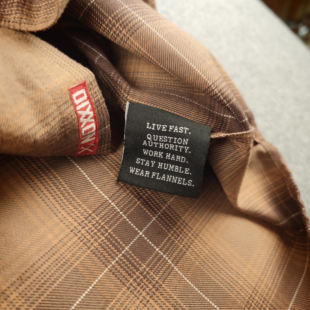 Dixxon Flannel Co Shirt Mens XL Form & Function Brown Plaid Pearl Snap Pockets - Picture 10 of 13